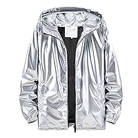 Men's Reflective Trench Jacket Windbreaker Jackets with Hood Lightweight Loose Fit Long Rain Coats Outdoor Jackets