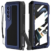 for Samsung Galaxy Z Fold 4 Metal Case with S Pen Holder, Military Rugged Heavy Duty Z Fold 4 Case Built in Screen Protector Full-Body Drop Protection Kickstand Phone Case for Z Fold 4 - Blue