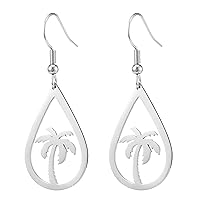 Fashion Silver Stainless Steel Earrings Coconut Palm Tree Summer Beach Dangle Earrings Hollow Out Jewelry for Women Girls