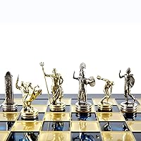 Discus Thrower Chess Set - Brass&Nickel - Blue Chess Board
