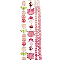 Flower 7in Bead Strand Tulip Pink 14x16mm, Butterflies-8x15mm, Rondelle Pink Mix