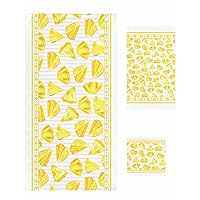 Pineapple Bath Towels Set of 3 with Bath Towel Hand Towel Washcloth, Yellow Striped Summer Fruits Watercolor Towel Sets for Bathroom/Kitchen/Beach, Soft Absorbent Luxury Bath Towels