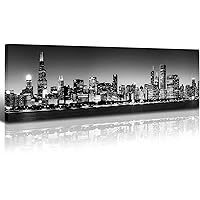 JiazuGo Chicago Skyline Wall Art Black and White Office Wall Decor for Women Men Large Modern Canvas Prints City Painting Chicago Posters scape Pictures for Living Room Artwork Room Home Decorations