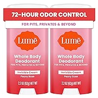 Lume Deodorant Cream Stick - Underarms and Private Parts - Aluminum-Free, Baking Soda-Free, Hypoallergenic, and Safe For Sensitive Skin - 2.2 Ounce (Pack of 2) (Peony Rose)