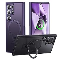 CASEKOO Genuine Official Magnetic Ring Stand for Samsung Galaxy S24 Ultra Case [Military Drop Protection] [Compatible with MagSafe] Matte Translucent Slim S24 Ultra Case 6.8'' 2024, Purple