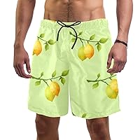Vitamin C Lemon Men's Swim Trunks Board Shorts Bathing Suit with Pocket Quick Dry