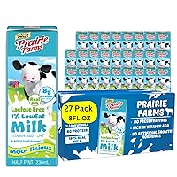 Prairie Farms - Lactose Free Milk, Shelf Stable 1% Low Fat Milk Boxes Vitamin D, Gluten Free, UHT Milk, Kosher - 8oz. (27 Pack)