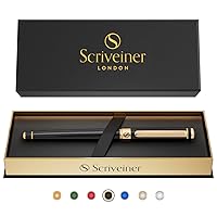 Scriveiner Black Lacquer Rollerball Pen - Stunning Luxury Pen with 24K Gold Finish, Schmidt Ink Refill, Best Roller Ball Gift Set for Men & Women, Professional, Executive Office, Nice Pens