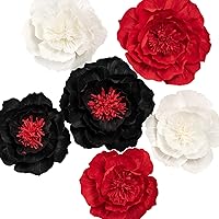 Paper Flower Decorations, Crepe Paper Flowers, Giant Paper Flowers, Handcrafted Flowers (Black, Red, White Set of 6) for Wedding, Nursery Wall Decorations, Bridal Shower, Baby Shower