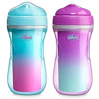 9oz. Double-Wall Insulated Sippy Cup with Bite-Proof Rim Spout and Spill-Free Lid | Top-Rack Dishwasher Safe | Easy to Hold Ergonomic Indents | Pink/Teal/Purple Ombre, 2pk| 12+ Months