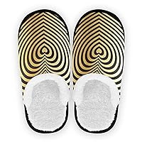 Fuzzy Slippers Black Gold Heart Spiral Valentine's Day For Women Men Non Skid Soft Warm Sole Coral Fleece Slip-on Closed Toe