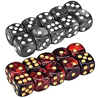 D6 Dice 20PCS 16mm Pearl Pattern 6 Sided Dice Set Acrylic Round Corner Dice Games with 1-6 Pips Funny Games for Party Supplies Black and Red D6 Dice