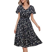 Bridesmay Floral Summer Dresses for Women 2024, Midi Dress for Women Casual with Short Sleeves