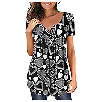 Plus Size Blouses,Tunic Short Sleele Printed V-Neck Button Shirt Sexy Casual Tees T-Shirt Fashion Top