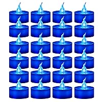 24 PCS Real Blue Flickering Flame Tea Lights(Blue LED Inside), Battery Operated LED Tealight Candles, Royal Blue Flameless Small Candles for Party, Wedding, Halloween and Christmas