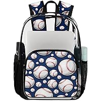 Baseball Softball Blue Clear Backpack Heavy Duty Transparent Bookbag for Women Men See Through PVC Backpack for Security, Work, Sports, Stadium
