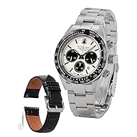 Watch for Men 41mm Panda Chronograph VS75A Solar Quartz, with Replacement 20mm with Leather 20mm Leather Watch Strap, Military-Style Military Watches