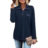 Women's Long Sleeve Button Collar Sweatshirts Casual Loose Patchwork Pullover Sweatshirts