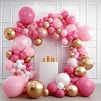PartyWoo Pink and Gold Balloons, 140 pcs Pastel Pink and Chrome Gold Balloons Different Sizes Pack of 18 Inch 12 Inch 10 Inch 5 Inch for Balloon Garland Arch as Birthday Decorations, Party Decorations