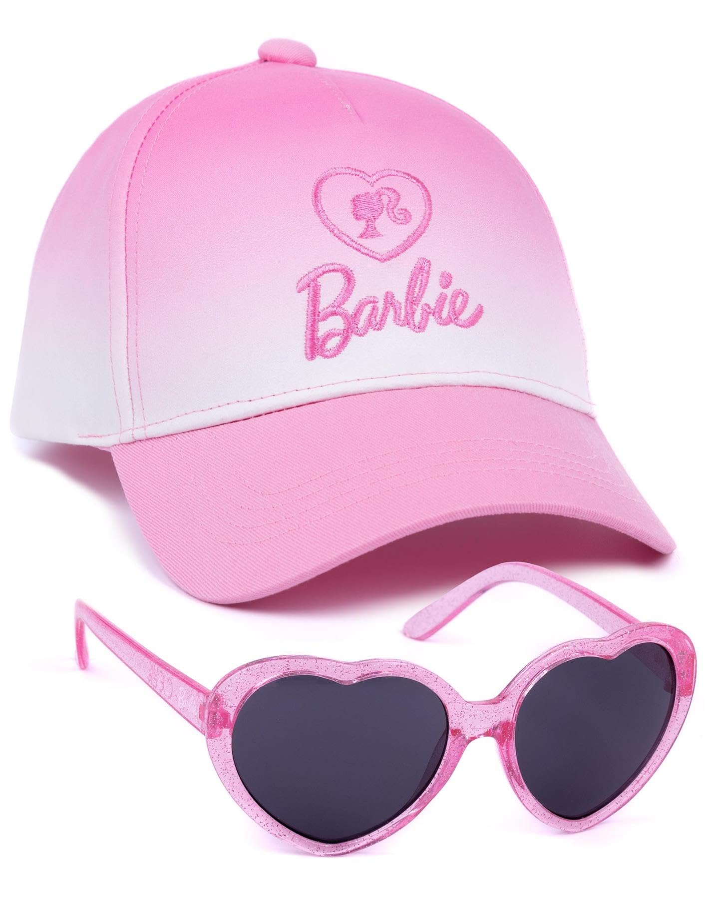 Barbie Girls Cap and Free Sunglasses | Kids Doll Logo Pink Ombre Adjustable Snapback Baseball Hat Summer Holiday Accessories