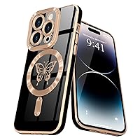 Lafunda Magnetic Case for iPhone 14 Pro Max Case for Women Girls [Compatible with MagSafe] [Camera Protection] Cute Asthetic Butterfly Plating Silicone Cover Phone Case for iPhone 14 Pro Max, Black