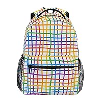 ALAZA Colorfull Lines Abstract Rainbow Grid Junior High School Bookbag Daypack Laptop Outdoor Backpack