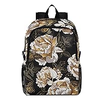 ALAZA Retro Style Butterfly Peony Flower Hiking Backpack Packable Lightweight Waterproof Dayback Foldable Shoulder Bag for Men Women Travel Camping Sports Outdoor