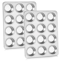 P&P CHEF Muffin Pan Cupcake Baking Pan Set of 2, 12 Cups Muffin Tin Tray, Stainless Steel Muffin Pans for Baking Mini Cake Muffin Tart Quiche, Oven & Dishwasher Safe, Non-toxic & Heavy-duty
