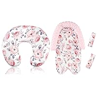 Baby Car Seat Head Support and Strap Cover, Nursing Pillow Cover for Girls, Pink Floral
