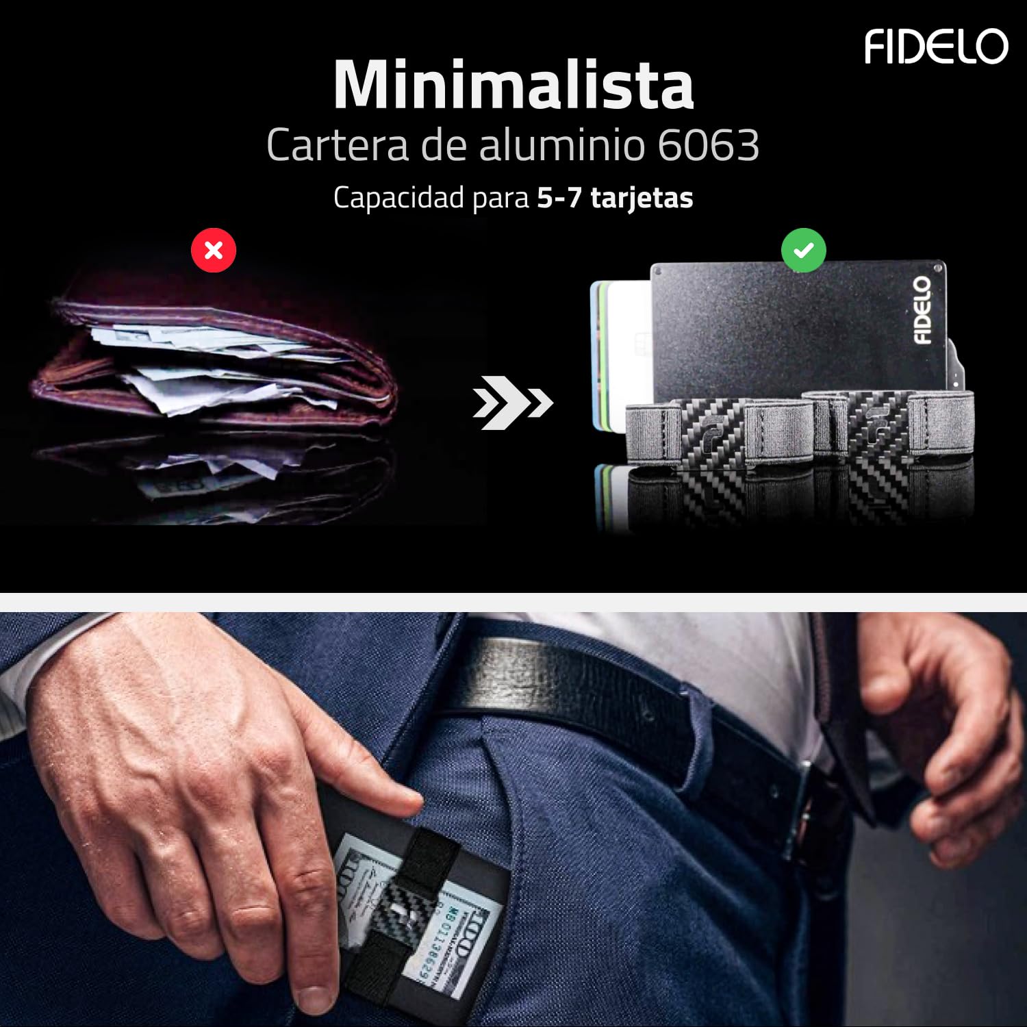 Fidelo Minimalist Wallet for Men - RFID Blocking Pop up Wallet Credit Card Holder, Slim Wallet for Men 6063 Aluminum Wallet with a Card Clip Holder with a Removable Leather Case - Vintage Brown