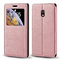 for Xiaomi Duoqin F22 Pro Case, Wood Grain Leather Case with Card Holder and Window, Magnetic Flip Cover for Xiaomi Duoqin F22 Pro (3.54”) Rose Gold