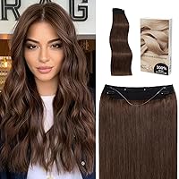 Wire Hair Extensions Real Human Hair 20 Inch Brown Hidden Wire Straight Hair Extensions with Clips Adjustable Hair Wire Extension with Transparent Line Invisible Hairpiece For Women,#04,110g
