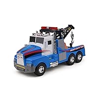 Motorized Tow Truck Toy w/Lights & Sounds, Motorized Winch, Traffic Cones, Realistic Design & Batteries Included - Age 3+