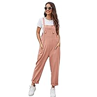 Flygo Women's Casual Cotton Overalls Wide Leg Loose Fit Jumpsuit Baggy Rompers with Pockets