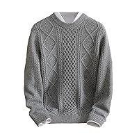 Cashmere Sweater Men's Round Neck Sweater Winter Thickened Casual Striped Sweater Loose Solid Color