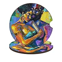 African American Lovers Couple Round Wooden Coasters Cute Absorbent Drink Cup Holder Beverage Coasters Decorative