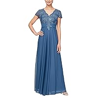 Alex Evenings Women's Stretch Sequin Bodice Empire Waist Long Gown, Formal Event Dress (Petite and Regular Sizes)