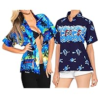 LA LEELA Women's Camp Hawaiian Shirt Blouse Tops Button Down Shirt M Work from Home Clothes Women Blouse Pack of 2