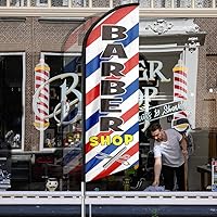 Barbershop Swooper Flag, 11FT Windless Barbershop Flags with Aluminum Alloy Poles/Stainless Steel Ground Stake/Portable Bag, Barbershop Flag for Business Advertising