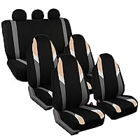 Three Row Supreme Premium Modernistic Car Seat Covers, Airbag Compatible and Split Bench - Universal Fit for Cars Trucks and SUVs (Beige/Black) FB133217