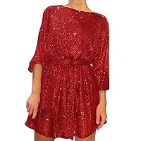 Fashion Women's Sexy Sequin Lace Up Long Sleeve Short Dress Party Dress Formal Ladies Dresses Size 16