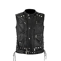 Mens Casual Summer Biker Outerwear Gothic Style Retro Motorcycle Faux Leather Vest