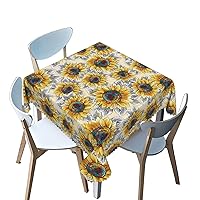 flower pattern Tablecloth Square,sunflower theme,Stain and Wrinkle Resistant Table Cloth Square Table Cover Overlay Cloth,for Dining Table, Buffet Parties and Camping（yellow black white，52 x 52 Inch）