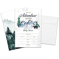 Adventure Await Baby Shower Invitations, The Adventure Begins Baby Shower Party Decorations, Supplies, Party Favors - 25 Cards With Envelopes Per Pack(BB006)