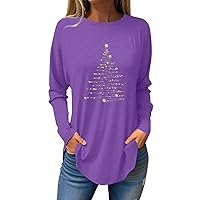 Christmas Shirts for Women Solid Graphic Tops Casual Long Sleeve Blouse Sexy Crew Neck T-Shirts Comfy Tunics