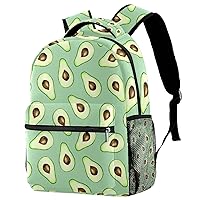 Backpack for Elementary Students, Watercolor Avocado Fruits Casual Bookbag with Water Bottle Pocket