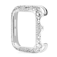 Carved Copper Women Luxury Bumper for Apple Watch Case Series8 45/44/40mm 41/42/38mm Diamond Bling Metal iWatch Series 7 SE/6/5/4/3/2 45 41 mm (Color : Silver, Size : Series 8 7 41)