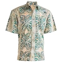 Johari West Men's Button-Down Short Sleeve Shirt, Geometric Forest (Sand, 3X-Large Tall)