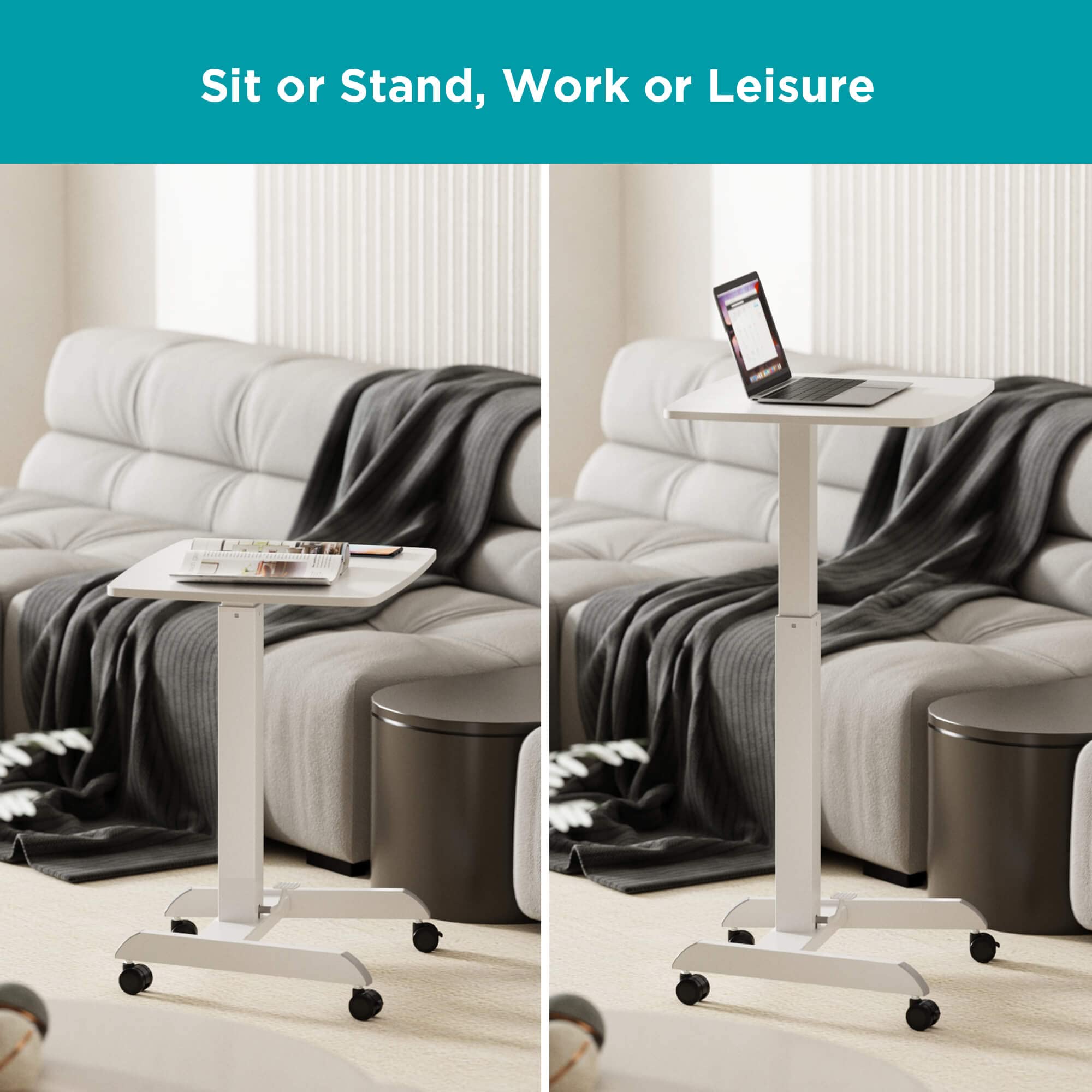 Kantek Systems Mobile Height Adjustable Sit Stand Desk, White
