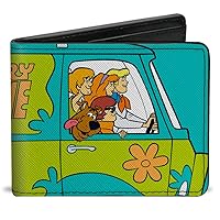 Scooby Doo Wallet, Bifold, Scooby Doo Group Driving Mystery Machine Side Pose Blue, Vegan Leather